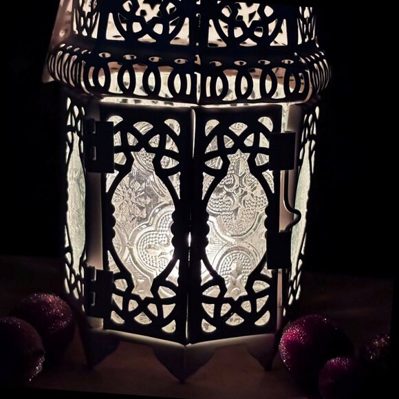 Gallery of Light Moroccan Lantern Metal With Intricate Cut-Out Design For Candle - Picture 7 of 9